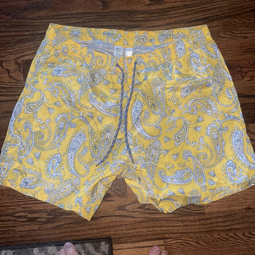 Cutter & Buck Yellow Paisley Swim Trunks
